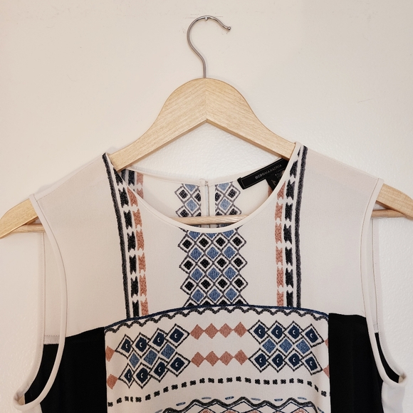 BCBGMaxazria Calf- Length Sheer Geometric Print Dress Size Small - Picture 2 of 8